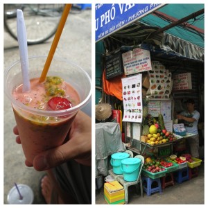 Passionfruit and strawberry smoothie from our favorite fruit stand. 