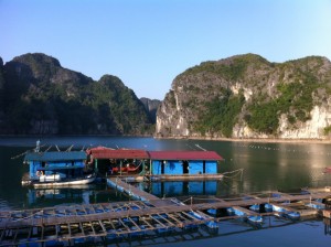 Incoherence aside, it is pretty cool that they've built a floating pearl farm in the middle of paradise. If something goes awry, there may be a resume in the mail postmarked as follows:  To: Shiny Pearl Farm, Halong Bay