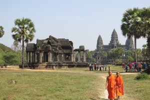 Local monks making a visit to the ancient temple.