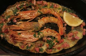 The shrimp served sizzling in an iron casket as an app was amazing.