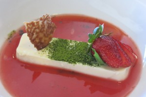 The meal was capped with a Lemon Panna Cotta with Strawberry Coulis & Cocoa and a cider wine.