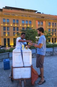 Entrepreneurial locals selling beers along the top of the wall. Don'tmindifwedo.