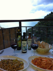 Dinner at Trattoria Dal Billy (incredible fresh pasta and seafood, great view - don't miss it!). Not pictured: 70-year-old man directly to right.