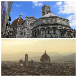 The Duomo from up close (top) and dominating the skyline at sunset (bottom).