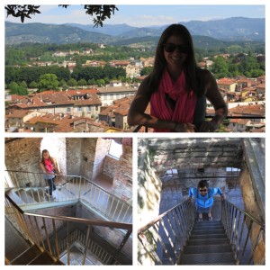 Views from the climb and the top of Torre Guinigi