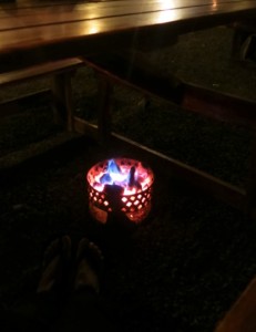 But I totally took a night-vision pic of the hot coals. After moving past the risk “open flames” under the table posed, we appreciated the warmth.