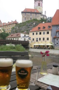 Sipping on more local brews in the shadows of the castle.