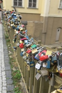 Lovers lock a padlock on this bridge as a sign of their forever commitment, tossing the key into the river.