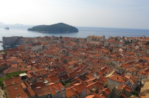 Full city view from the walls, Lokrum Island in the distance