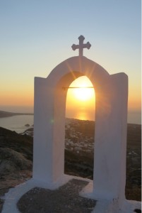 Our hard work was rewarded by catching sunset from a chapel overlooking the descent into Oia.