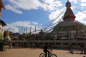 The enormous stupa that dominates the center of the Boudha neighborhood.