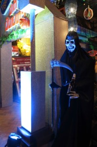 Ghastly ghoul in front of the popular happy hour spot, Khop Chai Deu.