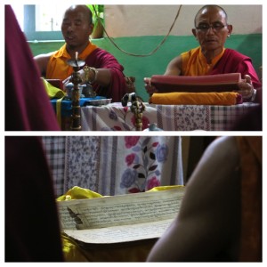 Using traditional prayer books in Bagarchap.