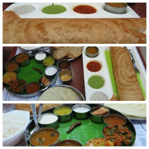 An amazing spread of vegetarian dishes at the famed and always-crowded Saravana Bhavan.