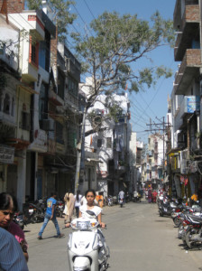 The streets of Udaipur were slightly less congested streets than Delhi.