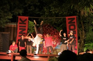 Breakdancers that showed up the awkward fashion show.