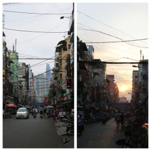 Day and Night in the backpacker district of the city where we spent our evenings.