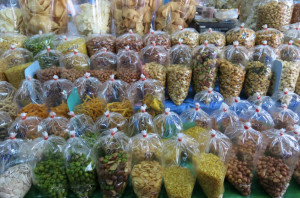 More than a few choices of nuts at one of the many markets.