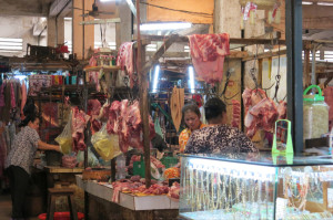 Meat stalls.
