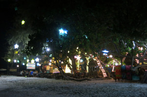 Looking back at our guesthouse's restaurant from the beach.