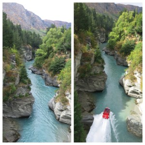 Shotover river, where the discovery of gold in 1860s made the town explode. Now, it's used for exhilarating jet boat rides.