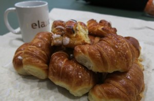 An assortment of "fatura" or breakfast pastries...mainly medialunas.