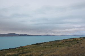 Glacial waters of Lake Pukaki on the road into the park.