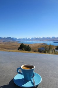 Coffee with a view of the southern alps above Lake Tekapu.